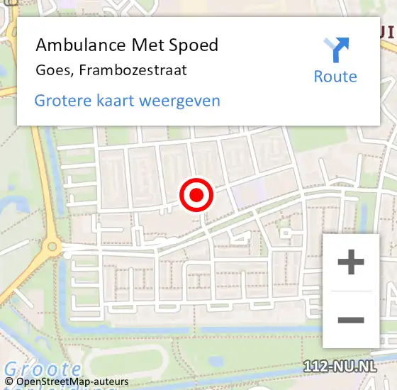 Locatie op kaart van de 112 melding: Ambulance Met Spoed Naar Goes, Frambozestraat op 22 februari 2017 15:53