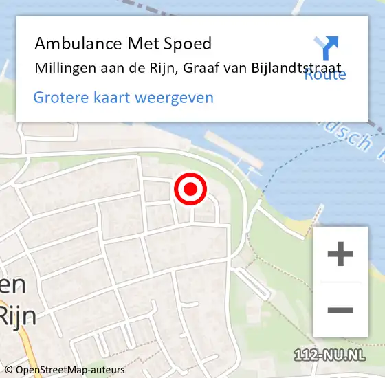 Locatie op kaart van de 112 melding: Ambulance Met Spoed Naar Millingen aan de Rijn, Graaf van Bijlandtstraat op 22 februari 2017 17:24