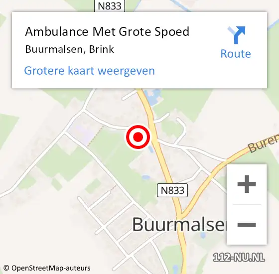 Locatie op kaart van de 112 melding: Ambulance Met Grote Spoed Naar Buurmalsen, Brink op 22 februari 2017 18:55