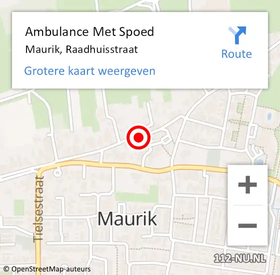 Locatie op kaart van de 112 melding: Ambulance Met Spoed Naar Maurik, Raadhuisstraat op 22 februari 2017 21:09