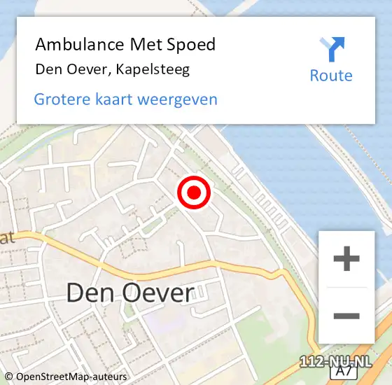 Locatie op kaart van de 112 melding: Ambulance Met Spoed Naar Den Oever, Kapelsteeg op 23 februari 2017 01:09