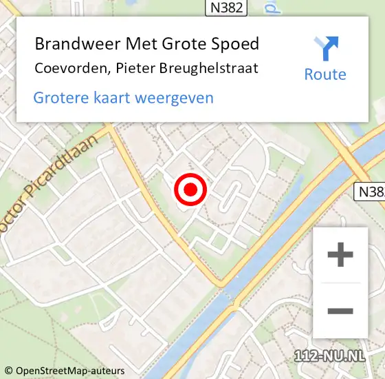 Locatie op kaart van de 112 melding: Brandweer Met Grote Spoed Naar Coevorden, Pieter Breughelstraat op 23 februari 2017 03:27