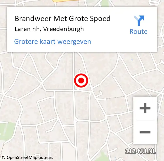 Locatie op kaart van de 112 melding: Brandweer Met Grote Spoed Naar Laren nh, Vreedenburgh op 23 februari 2017 06:17