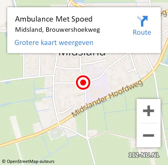 Locatie op kaart van de 112 melding: Ambulance Met Spoed Naar Midsland, Brouwershoekweg op 11 januari 2014 22:30