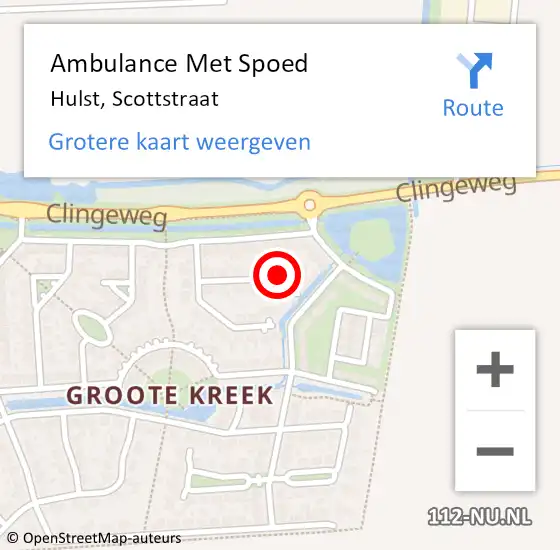 Locatie op kaart van de 112 melding: Ambulance Met Spoed Naar Hulst, Scottstraat op 23 februari 2017 08:11