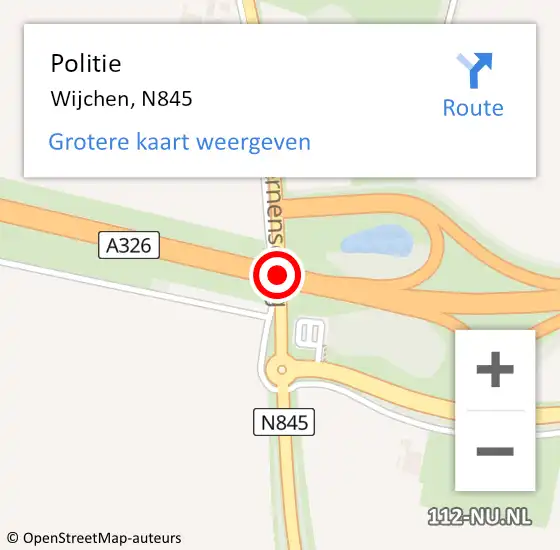 Locatie op kaart van de 112 melding: Politie Wijchen, N845 op 23 februari 2017 08:13