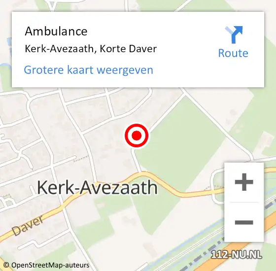 Locatie op kaart van de 112 melding: Ambulance Kerk-Avezaath, Korte Daver op 23 februari 2017 08:25