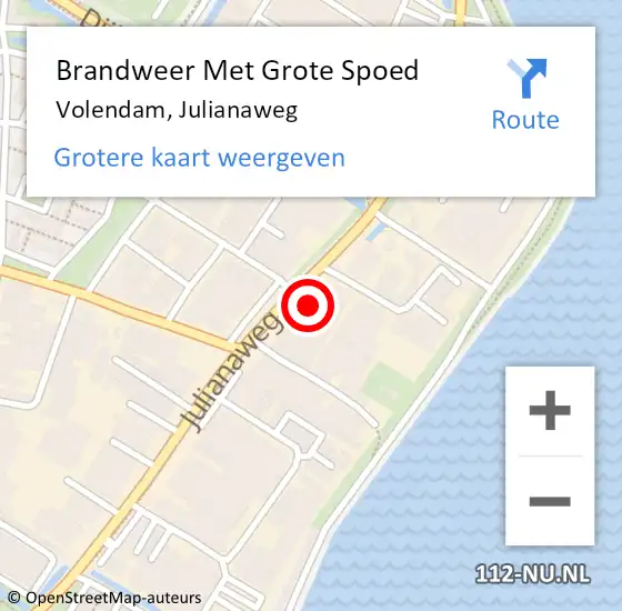 Locatie op kaart van de 112 melding: Brandweer Met Grote Spoed Naar Volendam, Julianaweg op 23 februari 2017 08:35