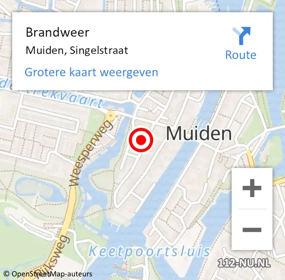 Locatie op kaart van de 112 melding: Brandweer Muiden, Singelstraat op 23 februari 2017 08:49