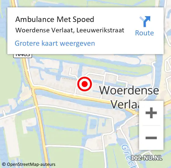 Locatie op kaart van de 112 melding: Ambulance Met Spoed Naar Woerdense Verlaat, Leeuwerikstraat op 11 januari 2014 22:46