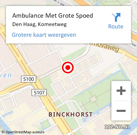 Locatie op kaart van de 112 melding: Ambulance Met Grote Spoed Naar Den Haag, Komeetweg op 23 februari 2017 09:34