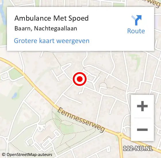 Locatie op kaart van de 112 melding: Ambulance Met Spoed Naar Baarn, Nachtegaallaan op 23 februari 2017 10:58