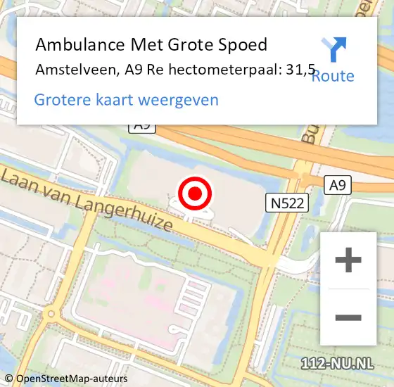 Locatie op kaart van de 112 melding: Ambulance Met Grote Spoed Naar Amstelveen, A9 Re hectometerpaal: 31,0 op 23 februari 2017 11:30