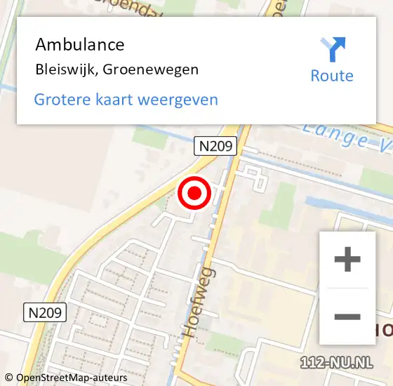 Locatie op kaart van de 112 melding: Ambulance Bleiswijk, Groenewegen op 23 februari 2017 12:21