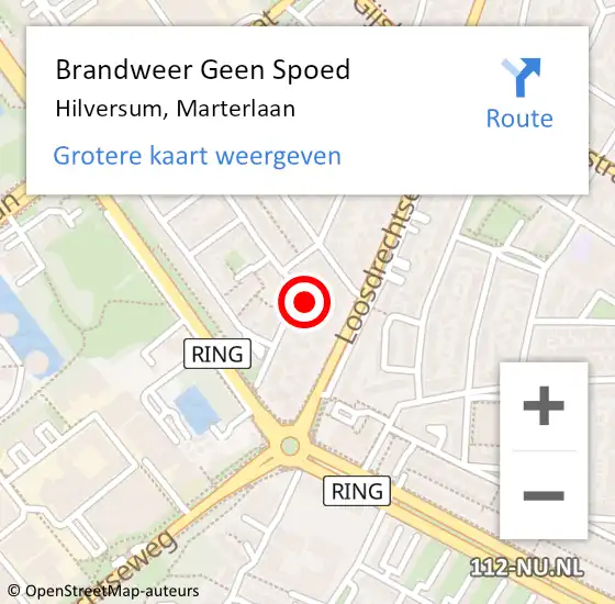 Locatie op kaart van de 112 melding: Brandweer Geen Spoed Naar Hilversum, Marterlaan op 23 februari 2017 12:27