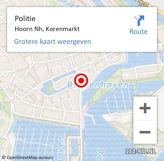 Locatie op kaart van de 112 melding: Politie Hoorn Nh, Korenmarkt op 23 februari 2017 13:46