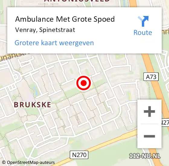Locatie op kaart van de 112 melding: Ambulance Met Grote Spoed Naar Venray, Spinetstraat op 23 februari 2017 14:00