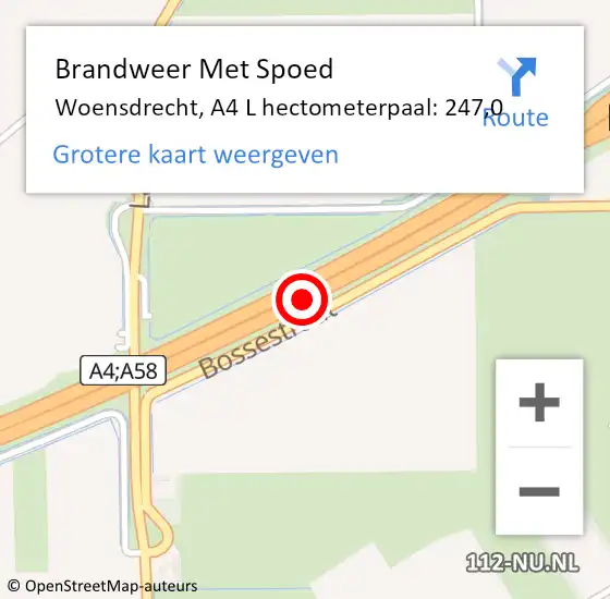 Locatie op kaart van de 112 melding: Brandweer Met Spoed Naar Woensdrecht, A4 L hectometerpaal: 247,0 op 23 februari 2017 16:29