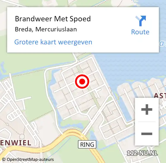 Locatie op kaart van de 112 melding: Brandweer Met Spoed Naar Breda, Mercuriuslaan op 23 februari 2017 16:57