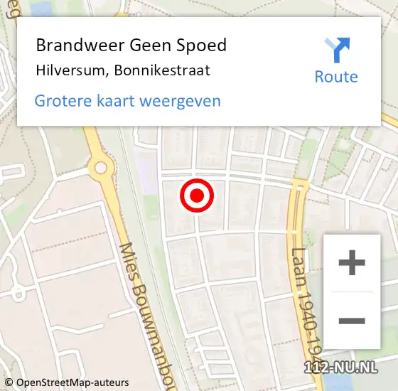 Locatie op kaart van de 112 melding: Brandweer Geen Spoed Naar Hilversum, Bonnikestraat op 23 februari 2017 17:02