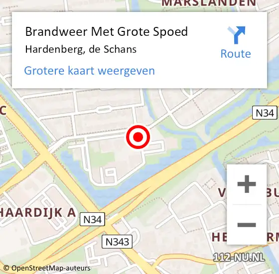 Locatie op kaart van de 112 melding: Brandweer Met Grote Spoed Naar Hardenberg, de Schans op 23 februari 2017 17:07