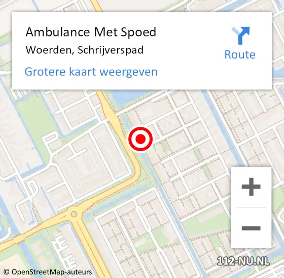 Locatie op kaart van de 112 melding: Ambulance Met Spoed Naar Woerden, Schrijverspad op 23 februari 2017 17:09