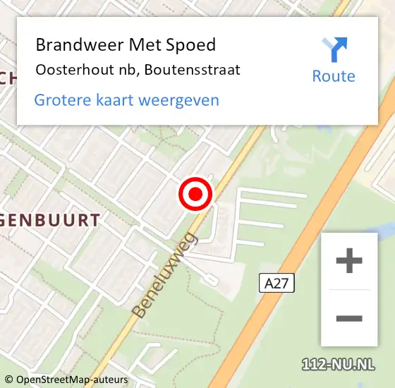 Locatie op kaart van de 112 melding: Brandweer Met Spoed Naar Oosterhout nb, Boutensstraat op 23 februari 2017 17:18