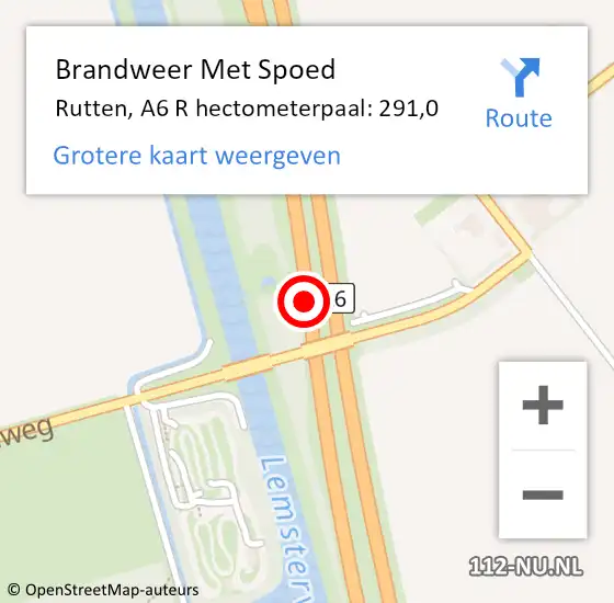 Locatie op kaart van de 112 melding: Brandweer Met Spoed Naar Rutten, A6 R hectometerpaal: 291,0 op 23 februari 2017 17:20