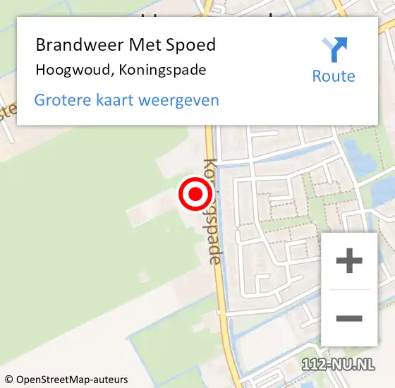 Locatie op kaart van de 112 melding: Brandweer Met Spoed Naar Hoogwoud, Koningspade op 23 februari 2017 17:30