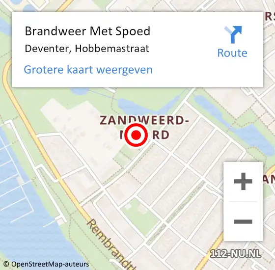 Locatie op kaart van de 112 melding: Brandweer Met Spoed Naar Deventer, Hobbemastraat op 23 februari 2017 17:43