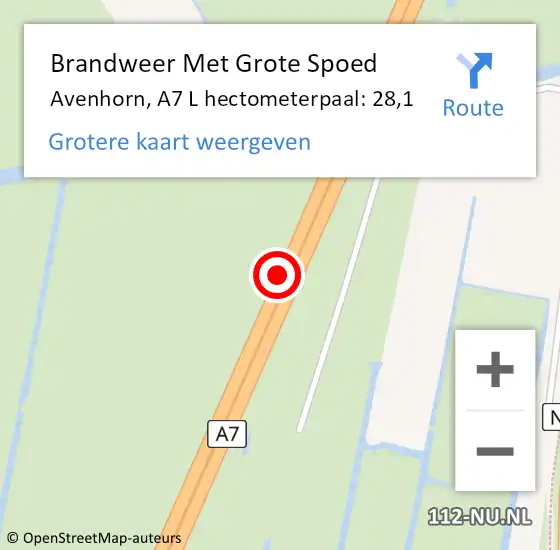 Locatie op kaart van de 112 melding: Brandweer Met Grote Spoed Naar Avenhorn, A7 L hectometerpaal: 28,9 op 23 februari 2017 17:52