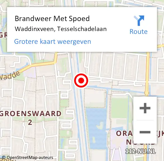 Locatie op kaart van de 112 melding: Brandweer Met Spoed Naar Waddinxveen, Tesselschadelaan op 23 februari 2017 18:04