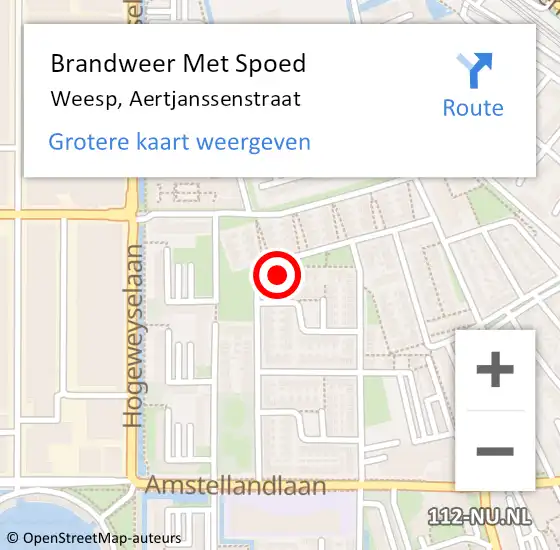 Locatie op kaart van de 112 melding: Brandweer Met Spoed Naar Weesp, Aertjanssenstraat op 23 februari 2017 18:09