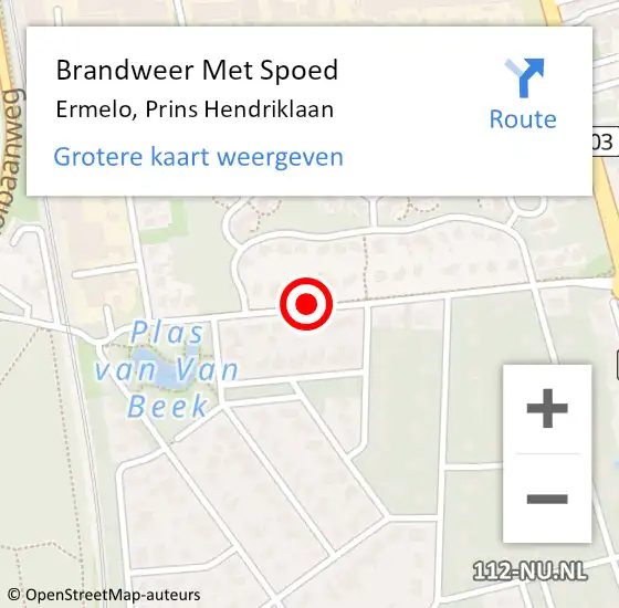 Locatie op kaart van de 112 melding: Brandweer Met Spoed Naar Ermelo, Prins Hendriklaan op 23 februari 2017 18:10