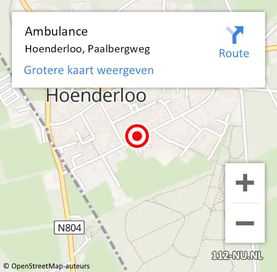 Locatie op kaart van de 112 melding: Ambulance Hoenderloo, Paalbergweg op 23 februari 2017 18:23