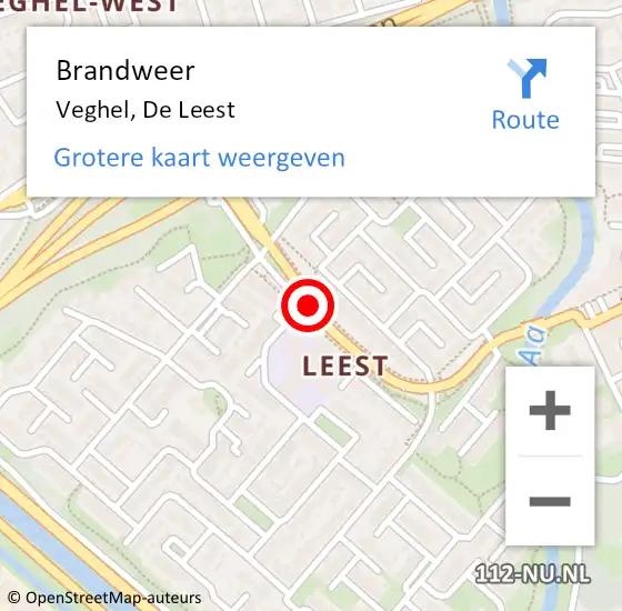 Locatie op kaart van de 112 melding: Brandweer Veghel, De Leest op 23 februari 2017 18:24