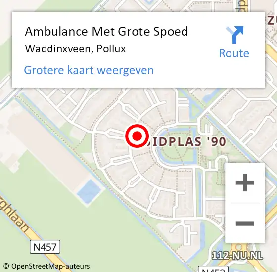 Locatie op kaart van de 112 melding: Ambulance Met Grote Spoed Naar Waddinxveen, Pollux op 6 september 2013 19:23