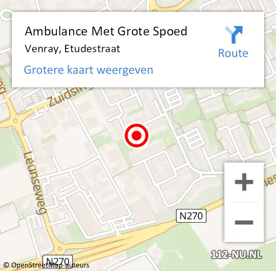 Locatie op kaart van de 112 melding: Ambulance Met Grote Spoed Naar Venray, Etudestraat op 23 februari 2017 18:30