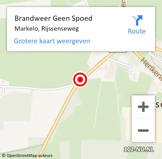 Locatie op kaart van de 112 melding: Brandweer Geen Spoed Naar Markelo, Rijssenseweg op 23 februari 2017 18:45