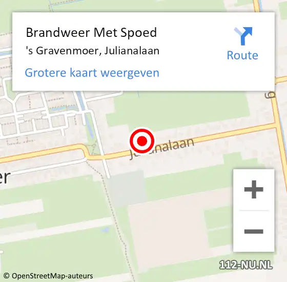 Locatie op kaart van de 112 melding: Brandweer Met Spoed Naar 's Gravenmoer, Julianalaan op 23 februari 2017 18:53