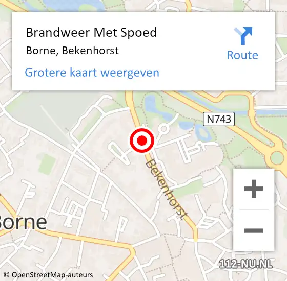 Locatie op kaart van de 112 melding: Brandweer Met Spoed Naar Borne, Bekenhorst op 23 februari 2017 18:59