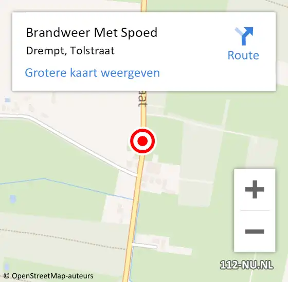 Locatie op kaart van de 112 melding: Brandweer Met Spoed Naar Drempt, Tolstraat op 23 februari 2017 19:04