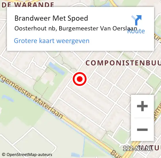 Locatie op kaart van de 112 melding: Brandweer Met Spoed Naar Oosterhout nb, Burgemeester Van Oerslaan op 23 februari 2017 19:41