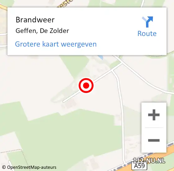 Locatie op kaart van de 112 melding: Brandweer Geffen, De Zolder op 23 februari 2017 19:47