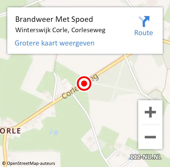 Locatie op kaart van de 112 melding: Brandweer Met Spoed Naar Winterswijk Corle, Corleseweg op 23 februari 2017 20:01