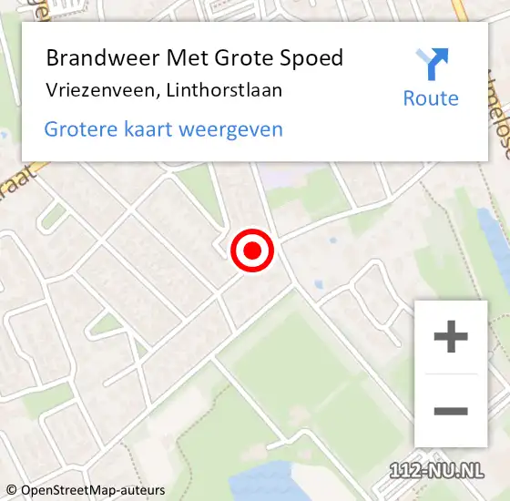 Locatie op kaart van de 112 melding: Brandweer Met Grote Spoed Naar Vriezenveen, Linthorstlaan op 23 februari 2017 20:09