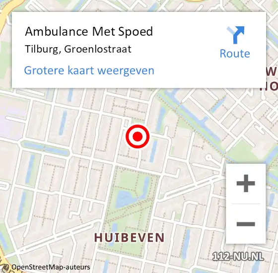 Locatie op kaart van de 112 melding: Ambulance Met Spoed Naar Tilburg, Groenlostraat op 23 februari 2017 20:36