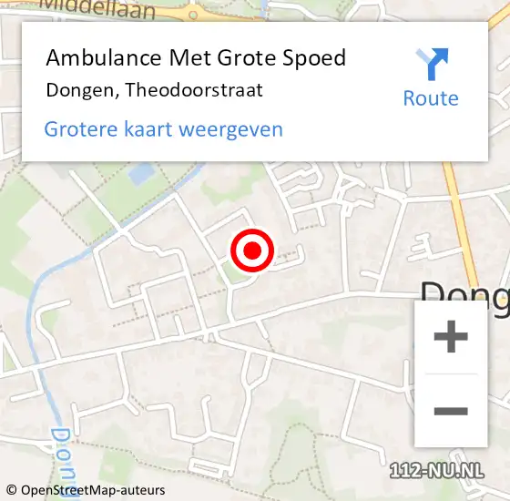 Locatie op kaart van de 112 melding: Ambulance Met Grote Spoed Naar Dongen, Theodoorstraat op 23 februari 2017 20:38