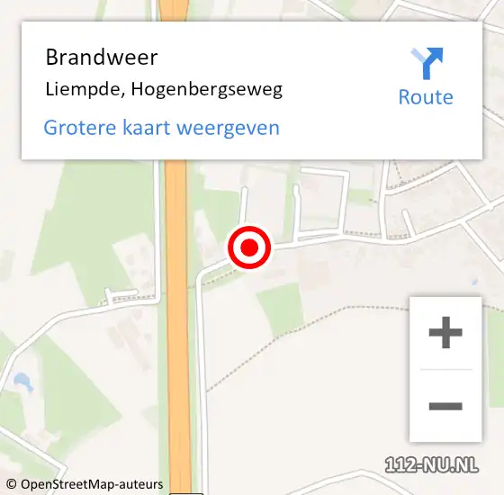 Locatie op kaart van de 112 melding: Brandweer Liempde, Hogenbergseweg op 23 februari 2017 20:47