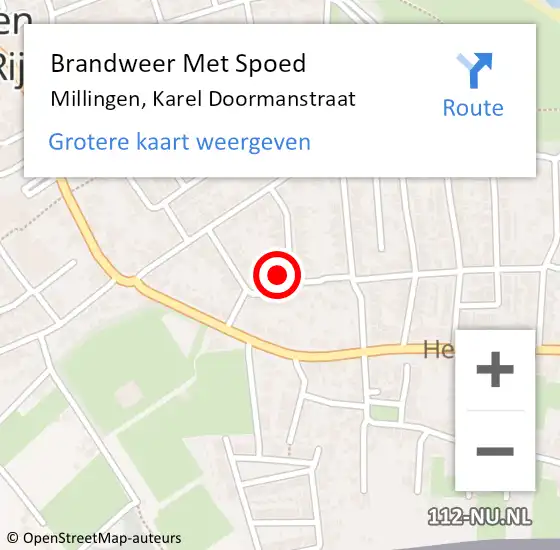 Locatie op kaart van de 112 melding: Brandweer Met Spoed Naar Millingen, Karel Doormanstraat op 23 februari 2017 20:53